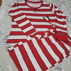 Eddie Bauer Holiday Red  & White Striped 100% Cotton Sleep Set Size Medium NWT